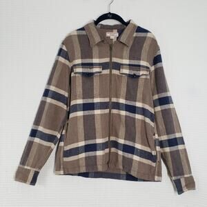 Wallace & Barnes Flannel Workshirt Men Small Brown Plaid Shacket Full Zip Cotton